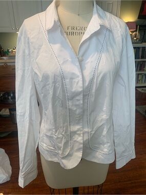 Talbots White Button-Down Shirt with Eyelet Trim